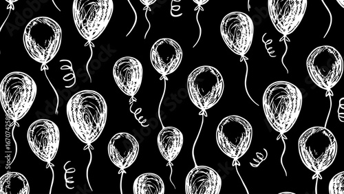 White balloons in the black background vector. Celebration seamless pattern .