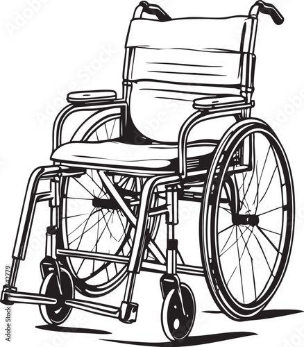 Foldable transport wheelchair outline. Compact medical mobility device vector.