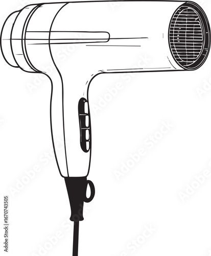 Hairdryer outline. Beauty appliance in simple line form.