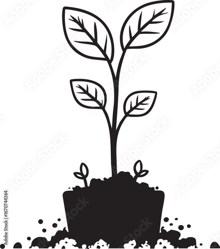 Plant sprout outline. Minimal growth concept in vector lines.