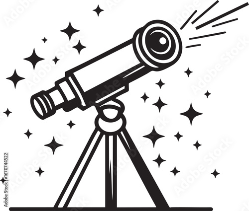 Telescope vision outline. Looking ahead to future in minimal lines.