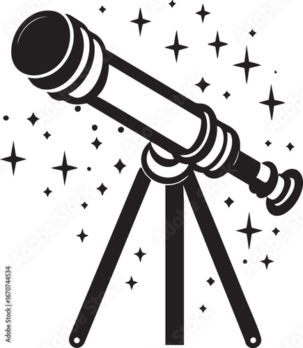 Telescope vision outline. Looking ahead to future in minimal lines.