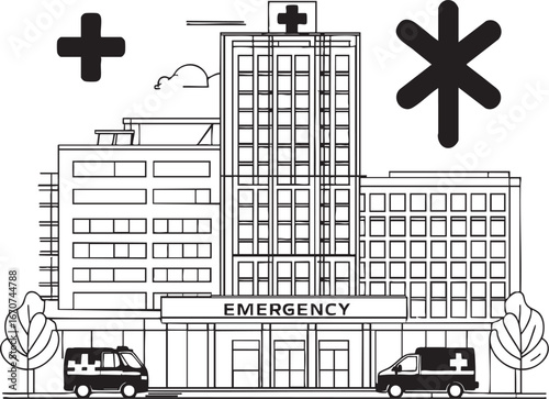 Medical emergency outline vector icons. Ambulance hospital and emergency cross symbols.