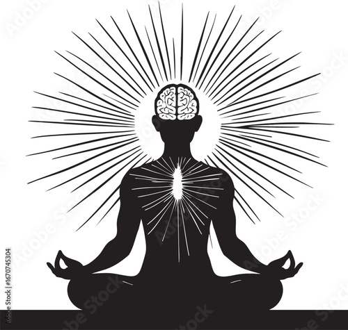 Black line drawing of meditating person symbolizing calm and mindful mindset