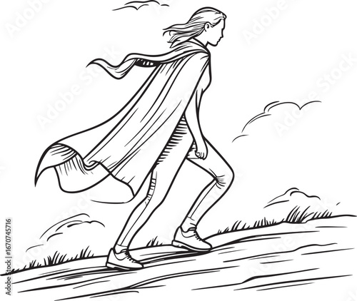 Person walking uphill against wind – symbolic outline of resilience and strength
