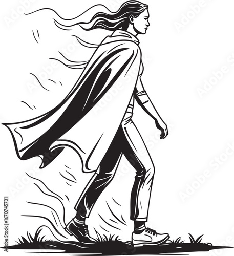 Person walking uphill against wind – symbolic outline of resilience and strength