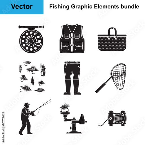 Classic Fly Fishing Gear and Equipment Vector Collection