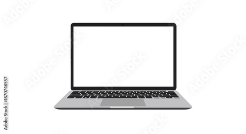 Silver laptop computer technology device portable pc keyboard screen workspace mockup digital gadget on transparent background