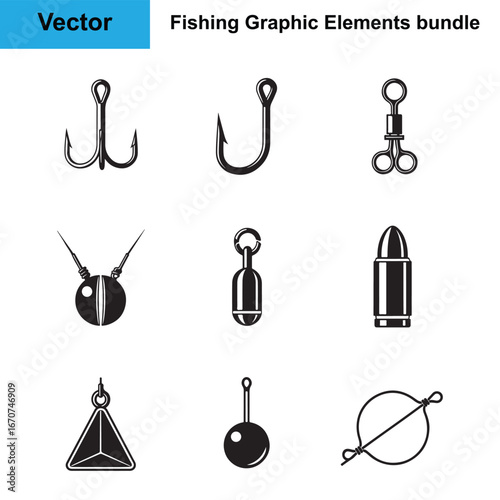 Fishing Terminal Tackle Silhouette Icon Set