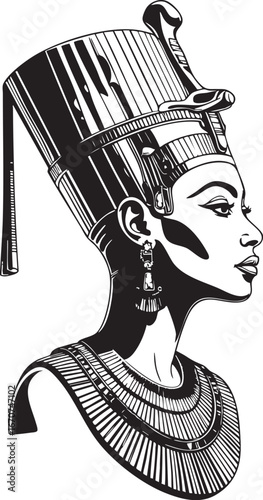 Nefertiti engraving. Ancient Egyptian beauty in stylized engraving.