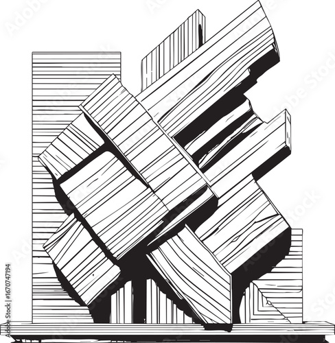 Brutalist sculpture outline. Raw geometry in minimal vector.