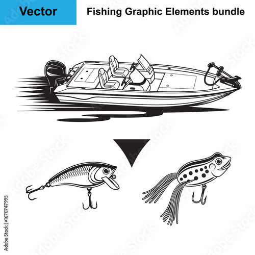 Bass Boat Crankbait Topwater Frog Silhouette Fishing Vector Bundle