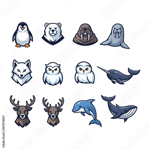 Arctic and Aquatic Animal Set: A curated collection of meticulously crafted illustrations featuring the diverse inhabitants of arctic and aquatic realms.