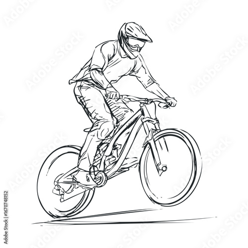Mountain biking adventure with skilled rider performing jump. Vector illustration