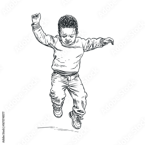 Joyful child jumping with excitement in playful atmosphere. Vector illustration