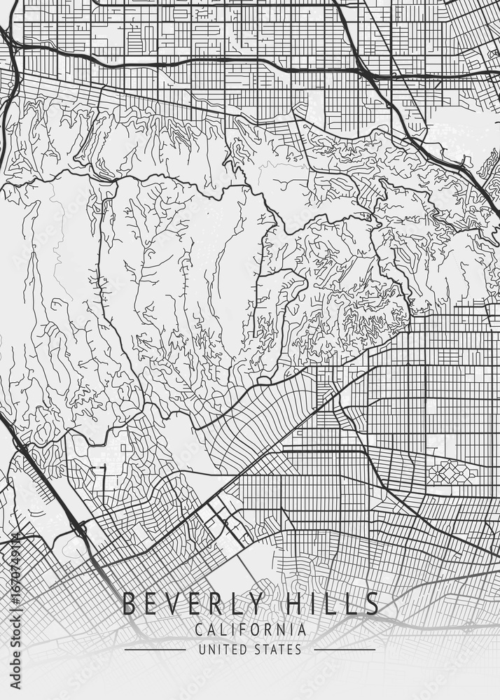 Fototapeta premium Beverly Hills - California - US Gray Map Art