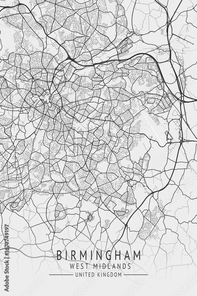 Fototapeta premium Birmingham - West Midlands UK Gray City Map_931