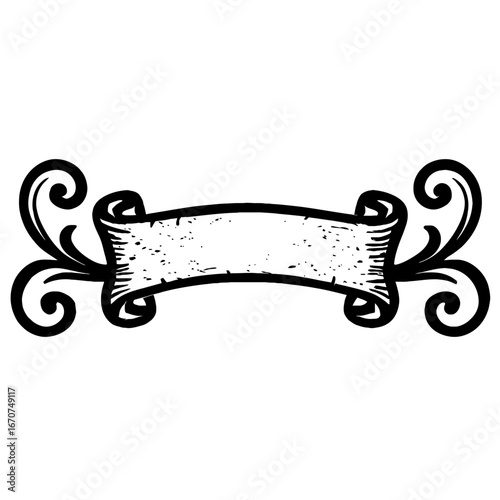 Vintage Decorative Scroll Banner with Flourishes - Ornate Graphic Element with Copy Space and a Distressed Texture.