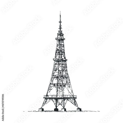 Detailed sketch of an iconic telecommunications tower design. Vector illustration