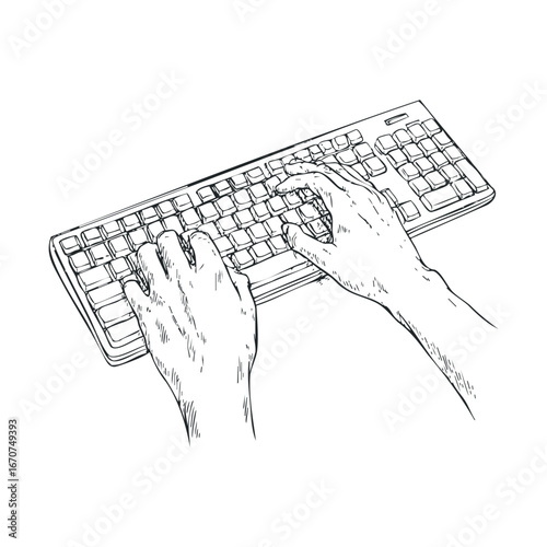 Hands typing on a keyboard for digital communication. Vector illustration