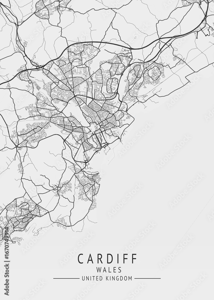 Obraz premium Cardiff - Wales UK Gray City Map_188