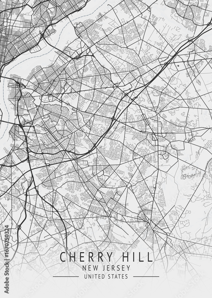 Naklejka premium Cherry Hill - New Jersey - US Gray Map Art