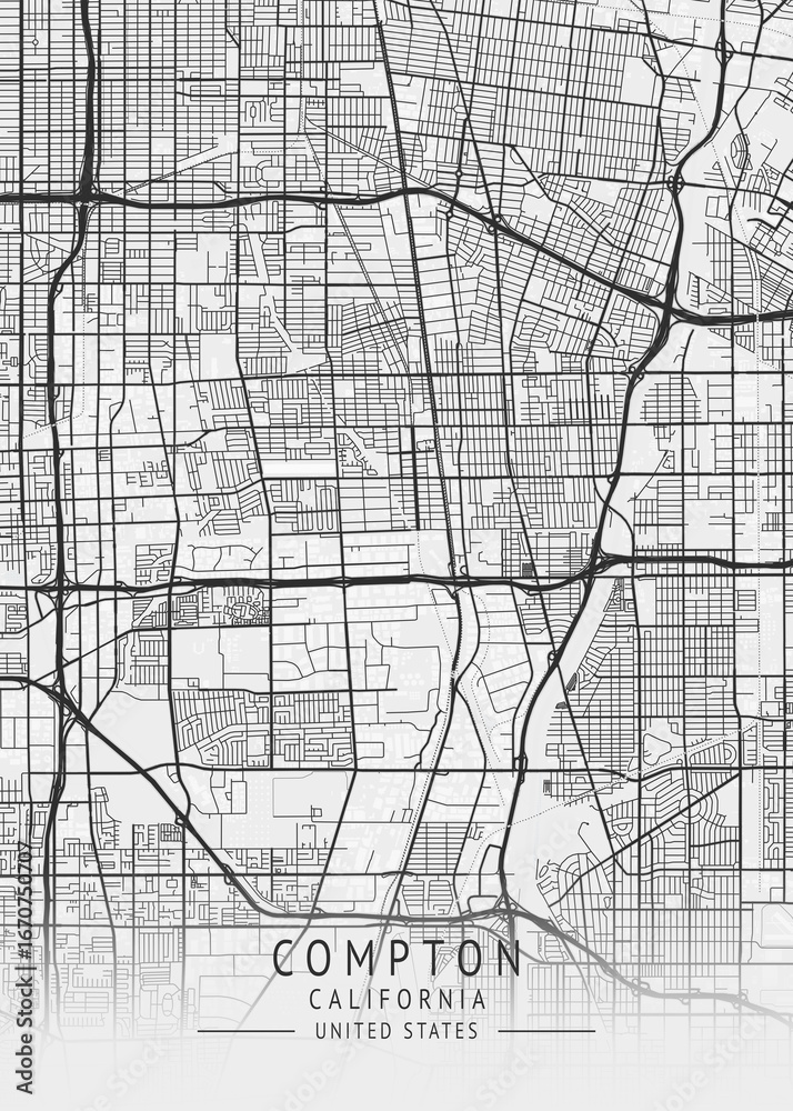 Fototapeta premium Compton - California - US Gray Map Art