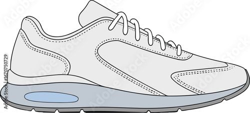 Sneaker illustration, modern running shoe, side view, athletic footwear, lace-up design, cushioned sole, casual wear, sports gear, vector image