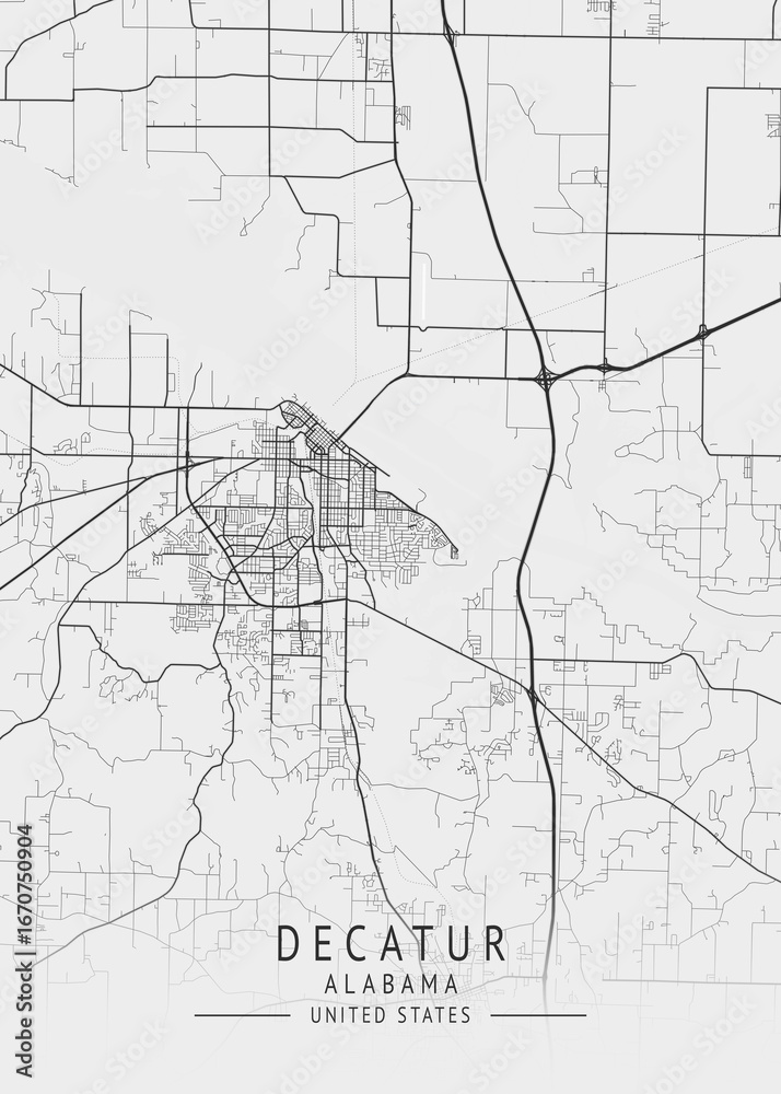 Fototapeta premium Decatur - Alabama - US Gray Map Art
