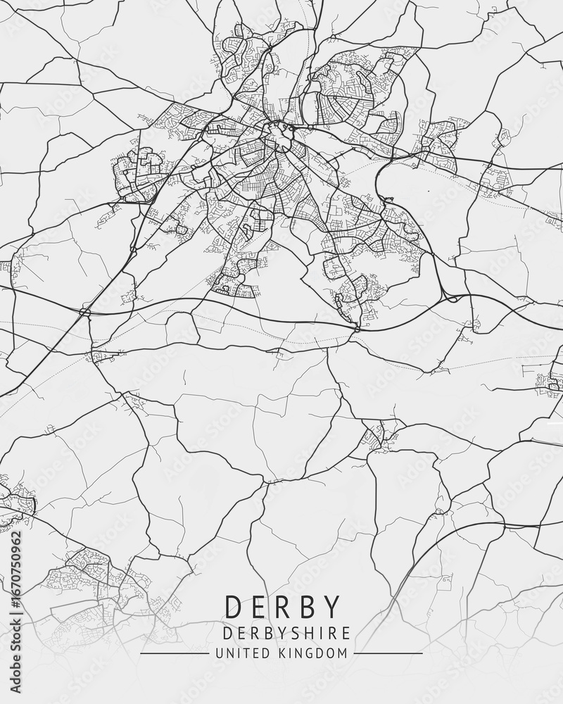 Obraz premium Derby - Derbyshire UK Gray City Map