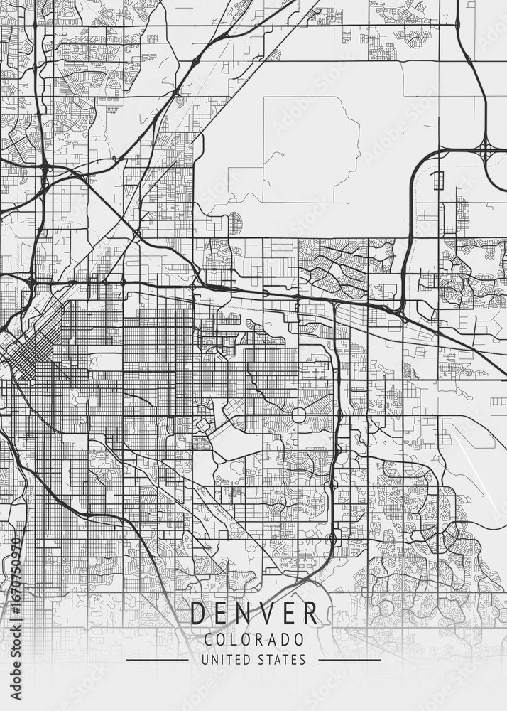 Obraz premium Denver - Colorado - US Gray Map Art
