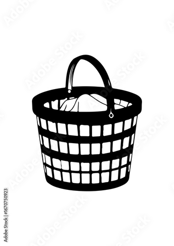 Silhouette of a Handwoven Basket with Handle