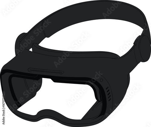 Virtual reality headset, black VR gear, immersive technology, gaming device, wearable tech, sleek design, futuristic accessory, simulation equipment, digital experience