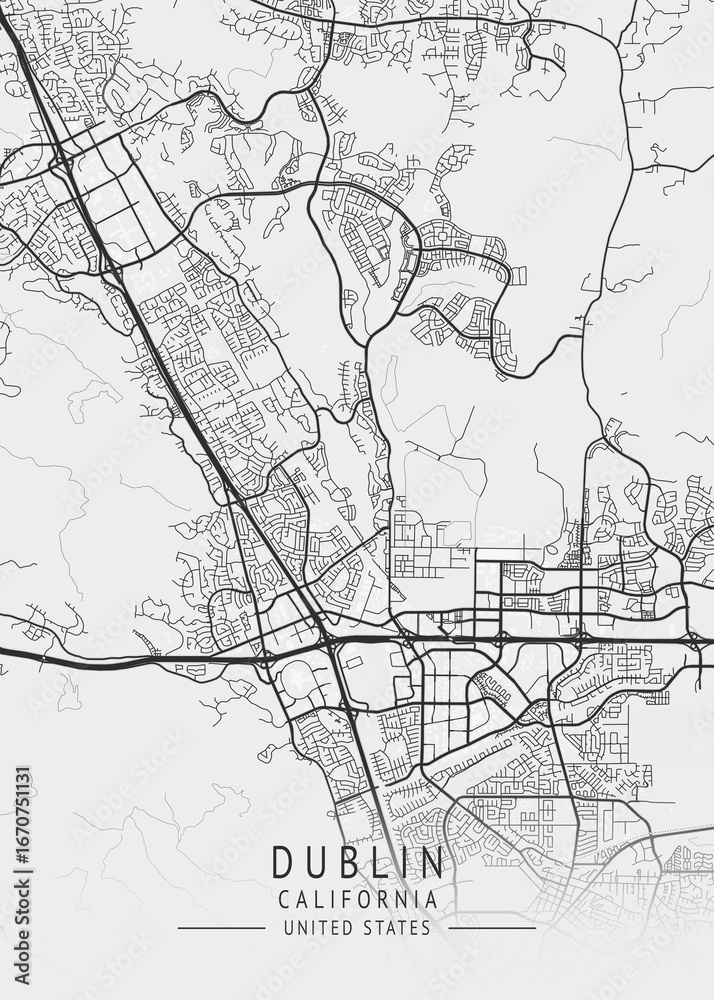 Fototapeta premium Dublin - California - US Gray Map Art