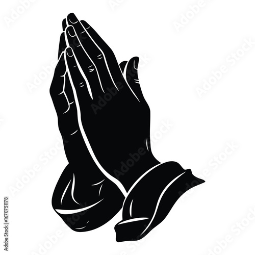 Black silhouette of praying hands expressing faith hope spirituality and devotion silhouette