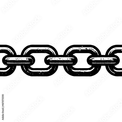 Distressed Metal Chain Illustration - Black and White Industrial Style Graphic Element for Borders and Design.