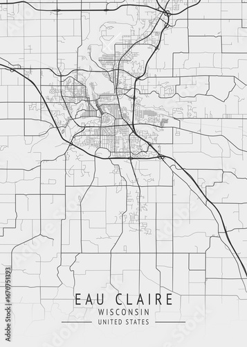 Eau Claire - Wisconsin - US Gray Map Art