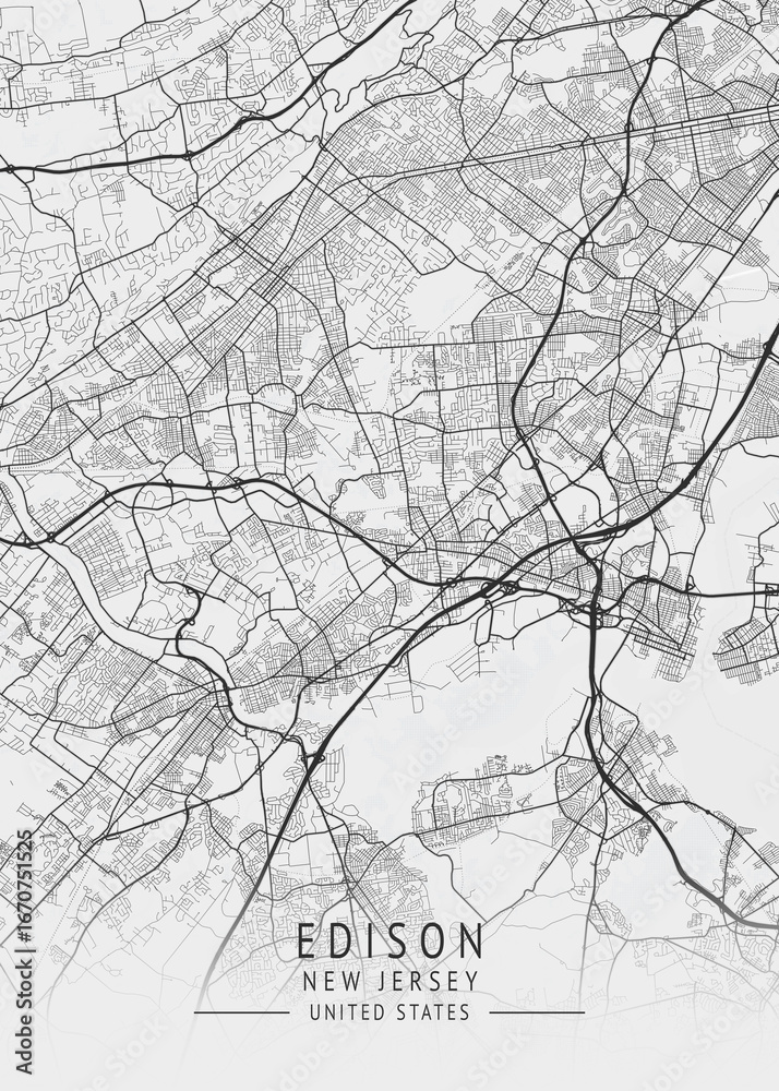 Fototapeta premium Edison - New Jersey - US Gray Map Art