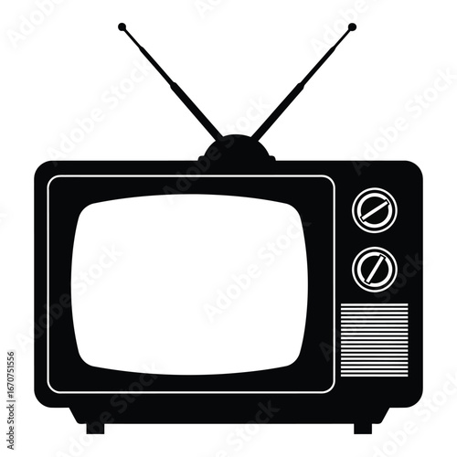 Retro television icon with antennas offering classic broadcast entertainment and nostalgic viewing experience silhouette