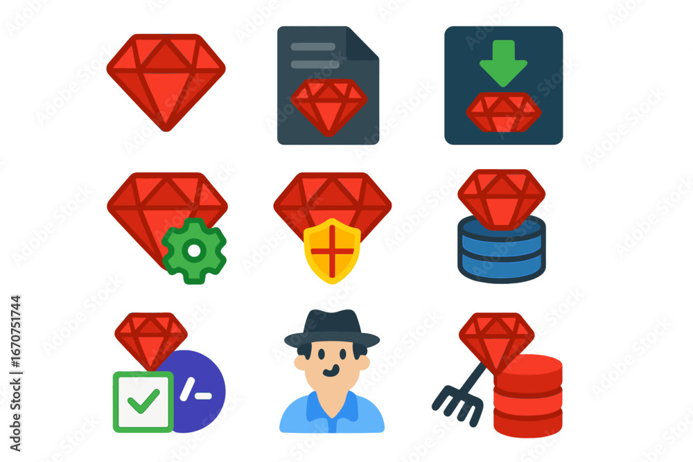 Fototapeta premium Set of icons with a red diamond on top