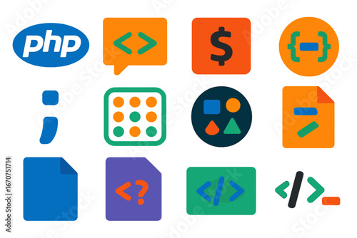 Collection of icons for PHP, HTML, CSS, and other programming languages