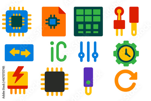 Collection of icons for various computer components and settings