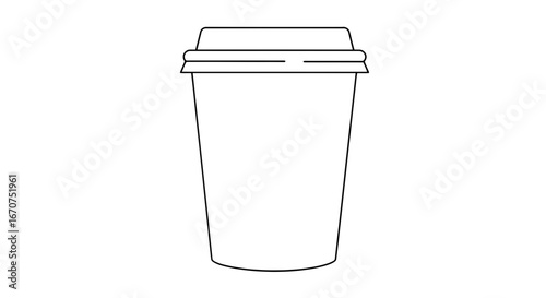 White coffee cup with lid takeaway beverage container hot drink disposable cup simple outline graphic on transparent background