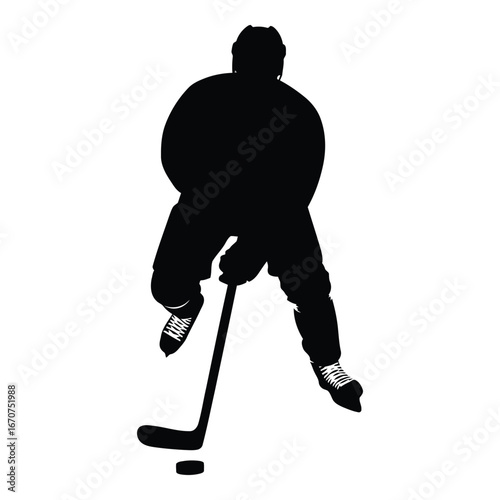 Dynamic silhouette of a hockey player in action with stick and puck captures athleticism silhouette