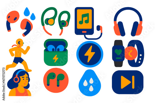 Collection of icons for various fitness and music related items