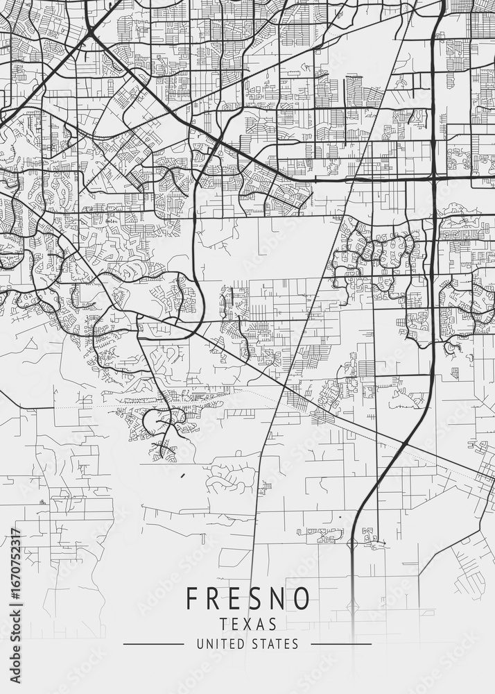 Obraz premium Fresno - Texas - US Gray Map Art