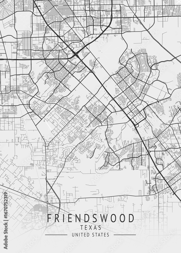 Obraz premium Friendswood - Texas - US Gray Map Art