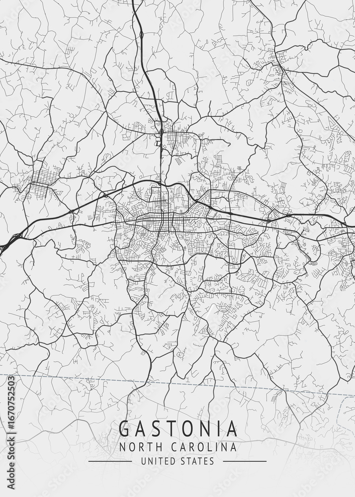 Obraz premium Gastonia - North Carolina - US Gray Map Art