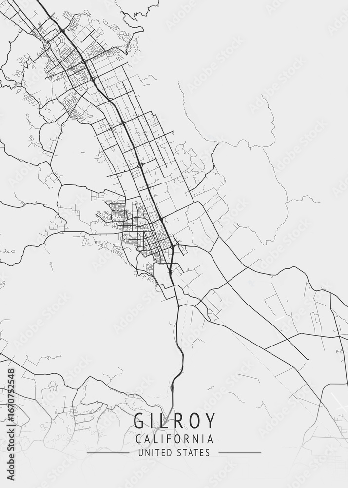 Fototapeta premium Gilroy - California - US Gray Map Art