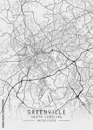 Greenville - South Carolina - US Gray Map Art